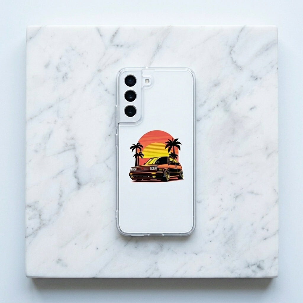 Retro Synthwave Sunset Vintage Hatchback Car Phone Case – Clear Protection