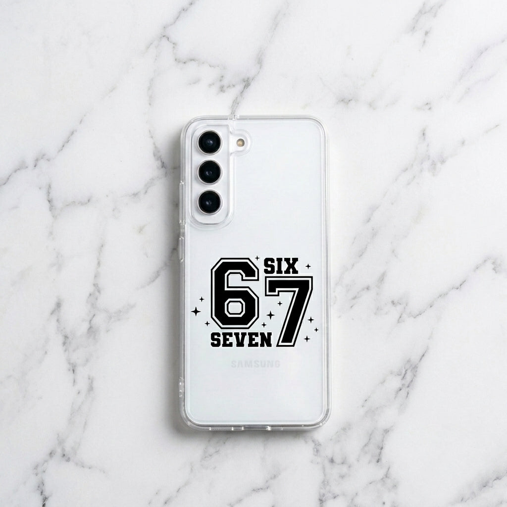 Vintage Varsity Number 67 Clear Phone Case – Athletic Sparkle Typography Cover