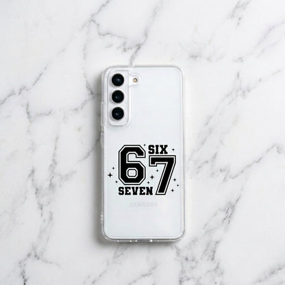 Vintage Varsity Number 67 Clear Phone Case – Athletic Sparkle Typography Cover