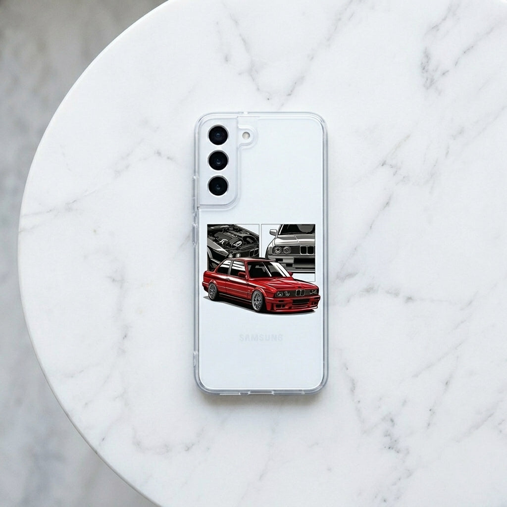 Classic Red E30 Coupe Sports Car Clear Phone Case – Automotive Graphic Cover