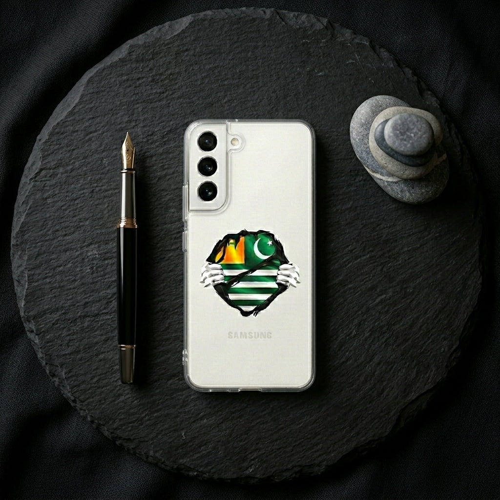 Samsung Galaxy S22 Clear Case – Azad Kashmir Flag Torn Chest Graphic Cover