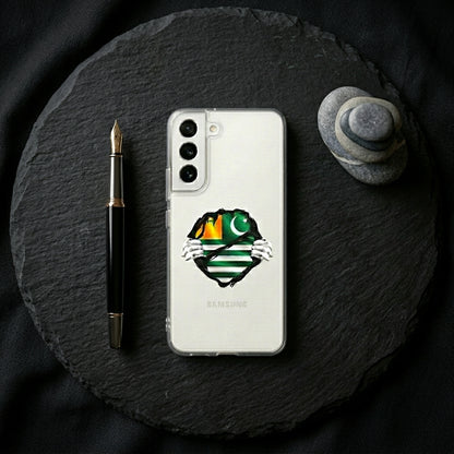 Samsung Galaxy S22 Clear Case – Azad Kashmir Flag Torn Chest Graphic Cover
