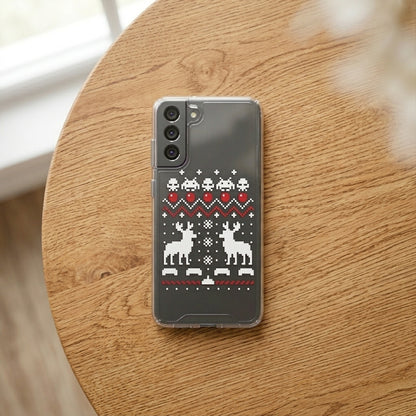 Pixel Retro Arcade Ugly Sweater Christmas Clear Case for Samsung Galaxy | Holiday Phone Cover