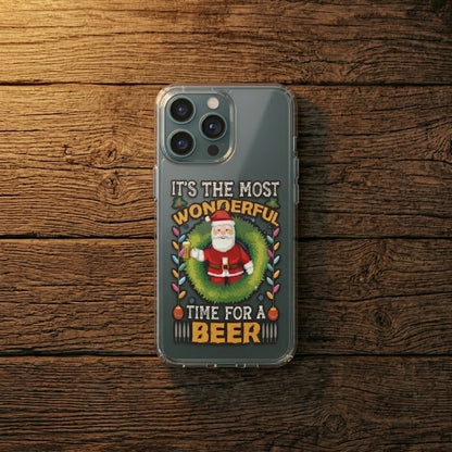Most Wonderful Time For A Beer Santa Clear Case for iPhone | Funny Christmas Drinking Phone Cover
