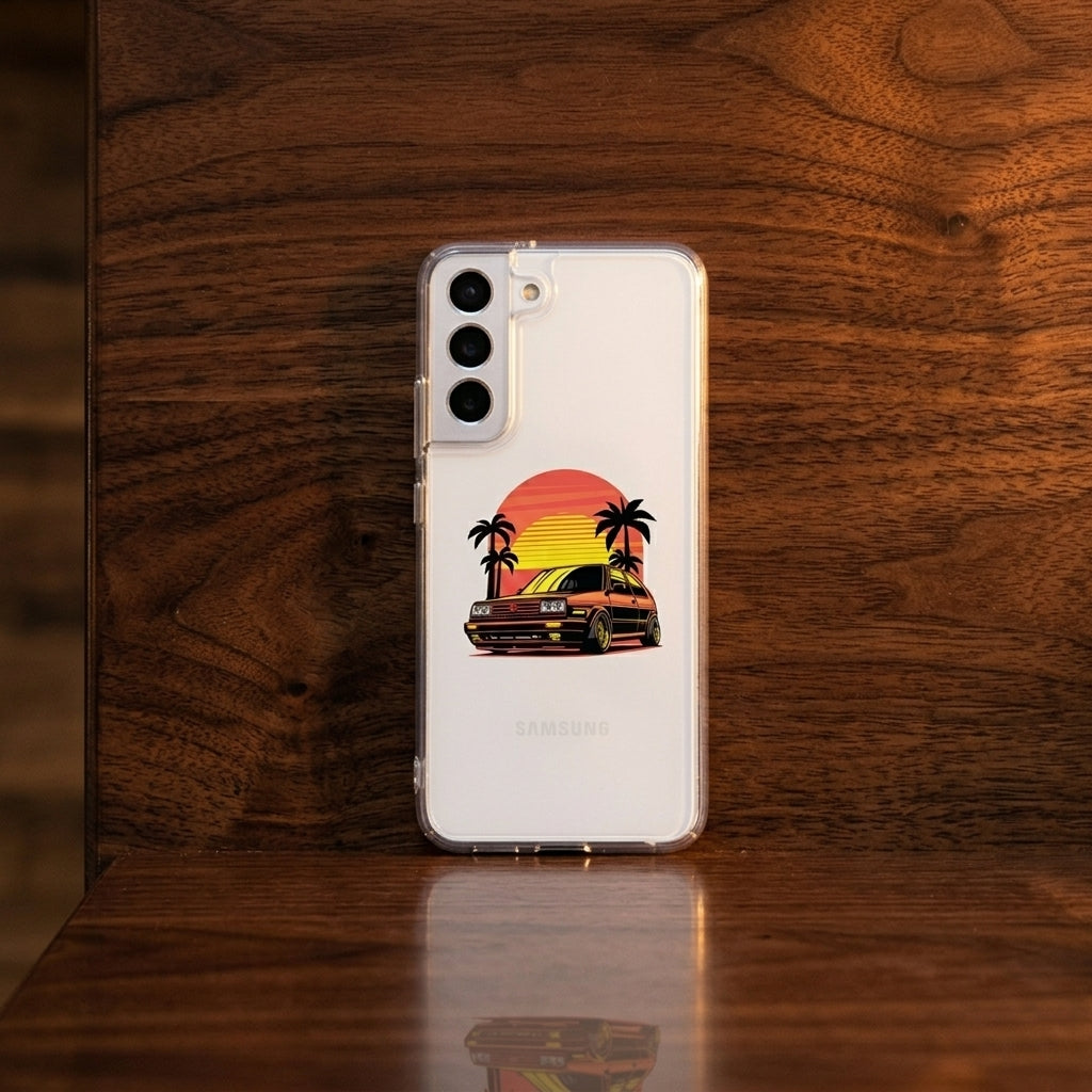 Retro Synthwave Sunset Vintage Hatchback Car Phone Case – Clear Protection