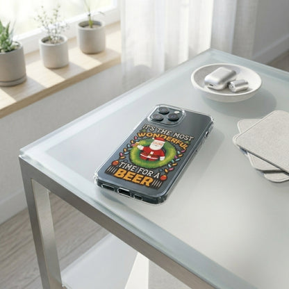 Most Wonderful Time For A Beer Santa Clear Case for iPhone | Funny Christmas Drinking Phone Cover