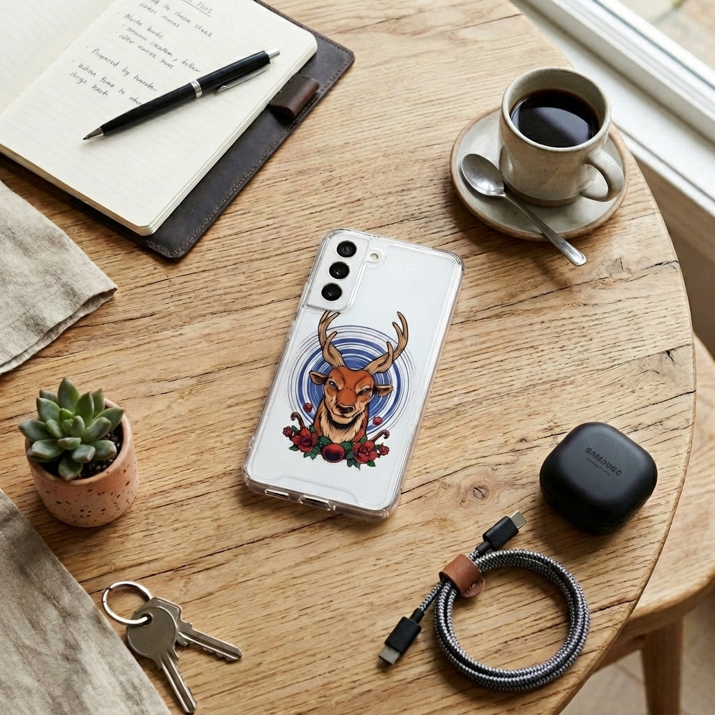 Majestic Deer Antler Floral Graphic Designer Clear Case - Transparent Phone Cover