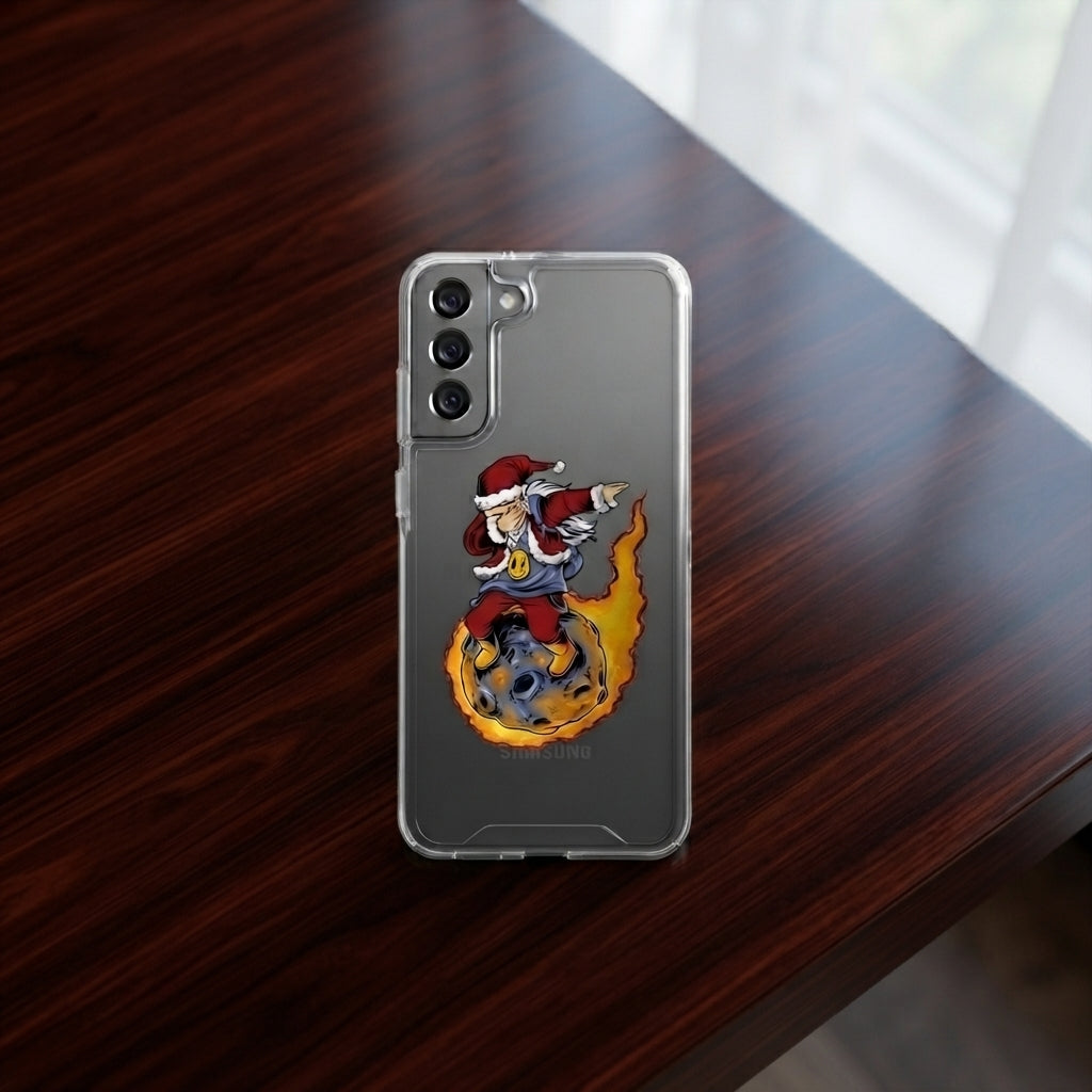 Dabbing Santa Riding Flaming Meteor Christmas Clear Case for Samsung Galaxy | Cool Graphic Phone Cover