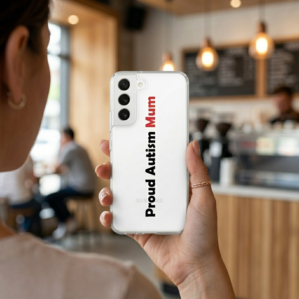 "Proud Autism Mum" Clear Phone Case – Minimalist Typography Cover