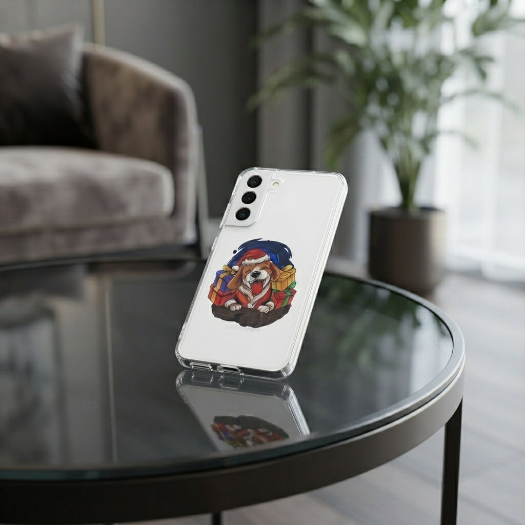 Cute Christmas Dog Santa Hat Graphic Designer Clear Case - Festive Dog Lover Transparent Phone Cover
