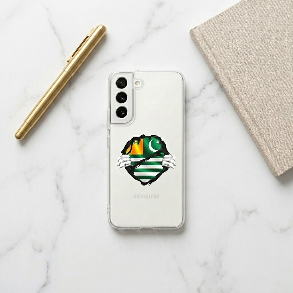 Samsung Galaxy S22 Clear Case – Azad Kashmir Flag Torn Chest Graphic Cover