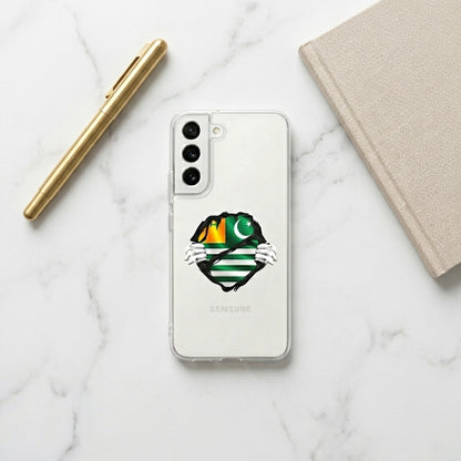 Samsung Galaxy S22 Clear Case – Azad Kashmir Flag Torn Chest Graphic Cover