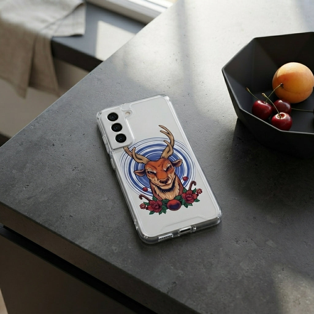Majestic Deer Antler Floral Graphic Designer Clear Case - Transparent Phone Cover