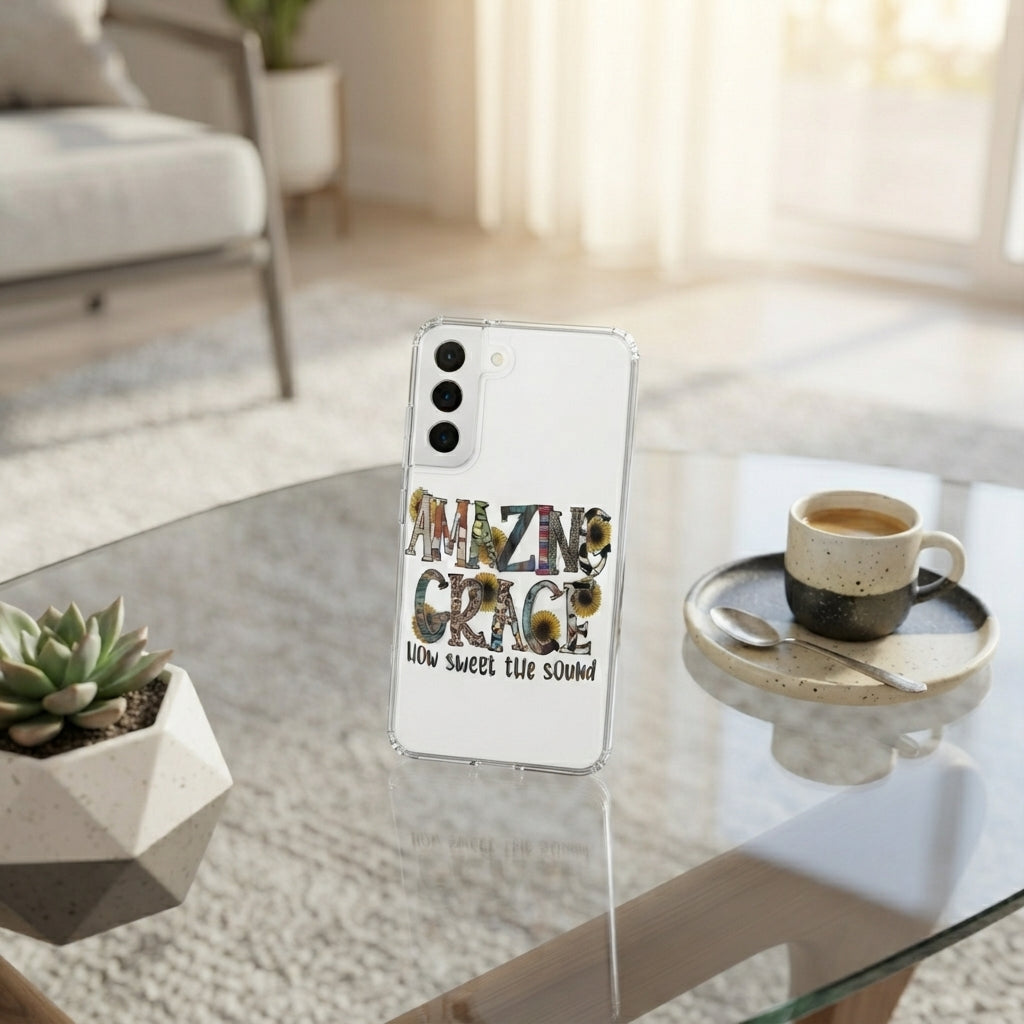 Amazing Grace How Sweet The Sound Sunflower Graphic Designer Clear Case - Christian Transparent Phone Cover