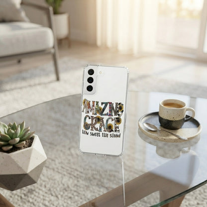 Amazing Grace How Sweet The Sound Sunflower Graphic Designer Clear Case - Christian Transparent Phone Cover