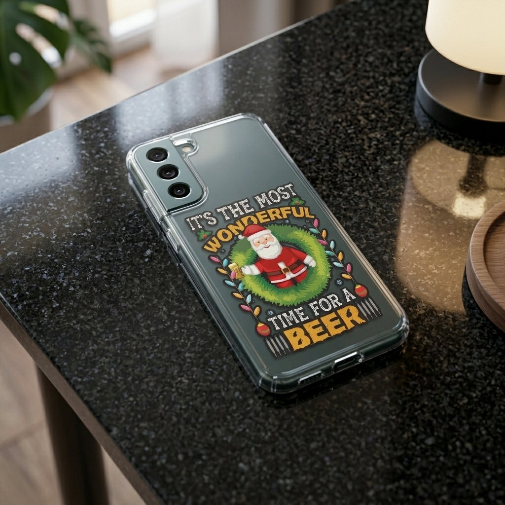 It's the Most Wonderful Time for a Beer Santa Christmas Clear Case for Samsung Galaxy | Funny Holiday Cover