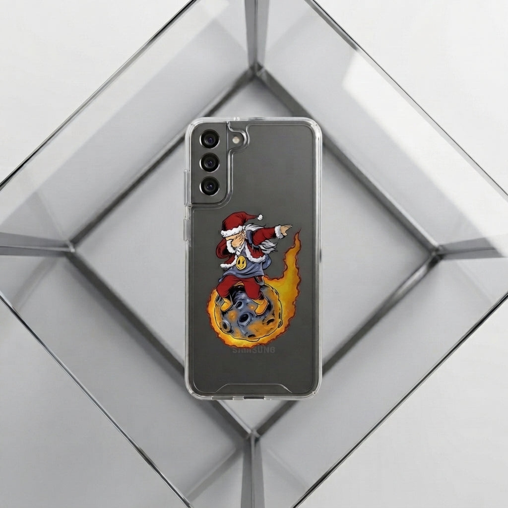 Dabbing Santa Riding Flaming Meteor Christmas Clear Case for Samsung Galaxy | Cool Graphic Phone Cover