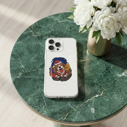 Cute Christmas Dog in Santa Hat Graphic Clear Case Festive Puppy Holiday Gift Protective Phone Cover for iPhone