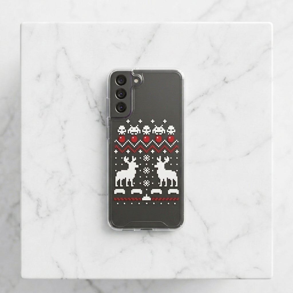 Pixel Retro Arcade Ugly Sweater Christmas Clear Case for Samsung Galaxy | Holiday Phone Cover