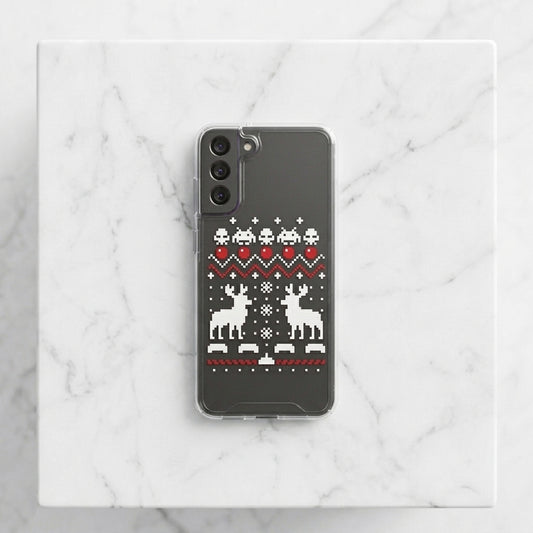 Pixel Retro Arcade Ugly Sweater Christmas Clear Case for Samsung Galaxy | Holiday Phone Cover