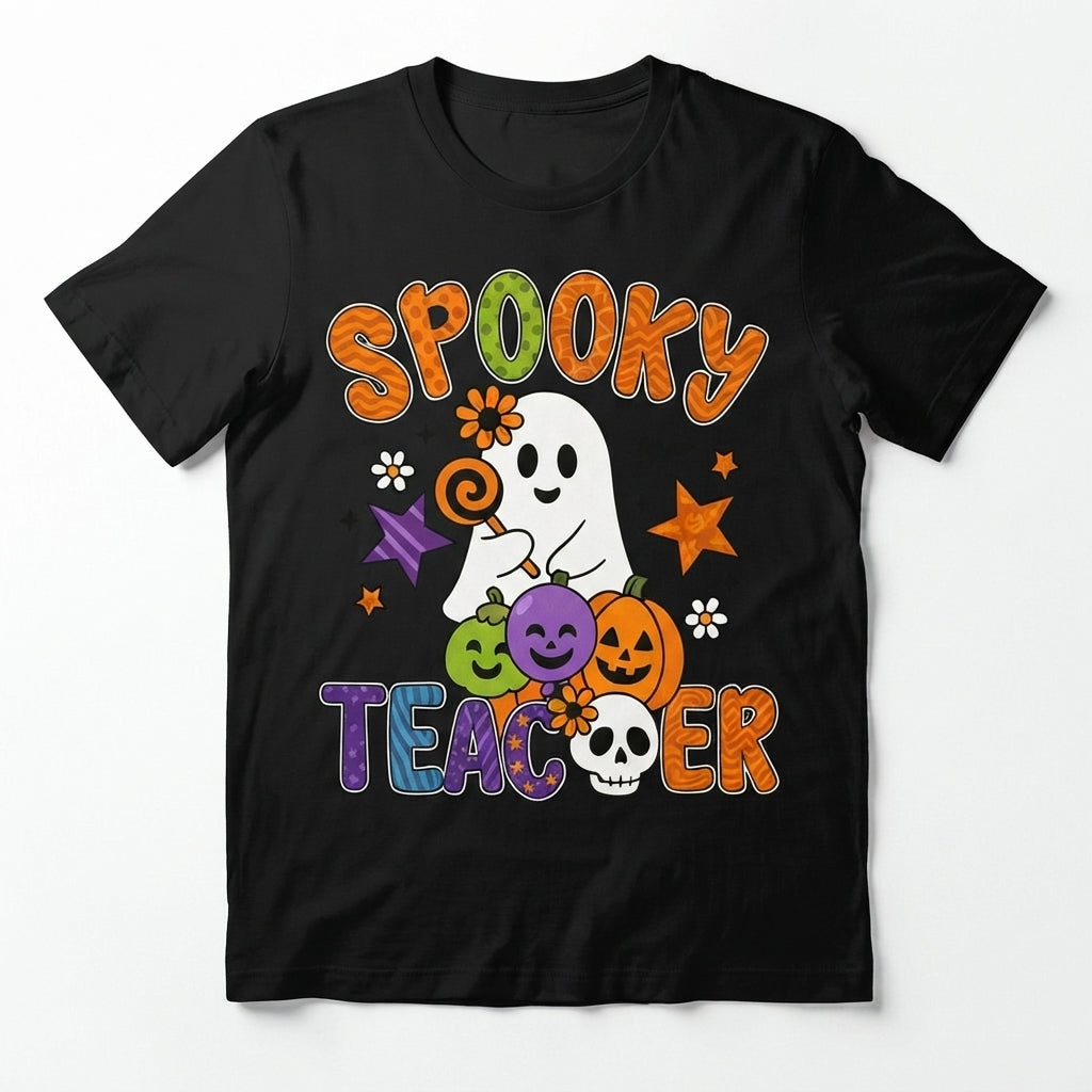 Spooky Teacher Halloween T-Shirt – Retro Cute Ghost Graphic Tee