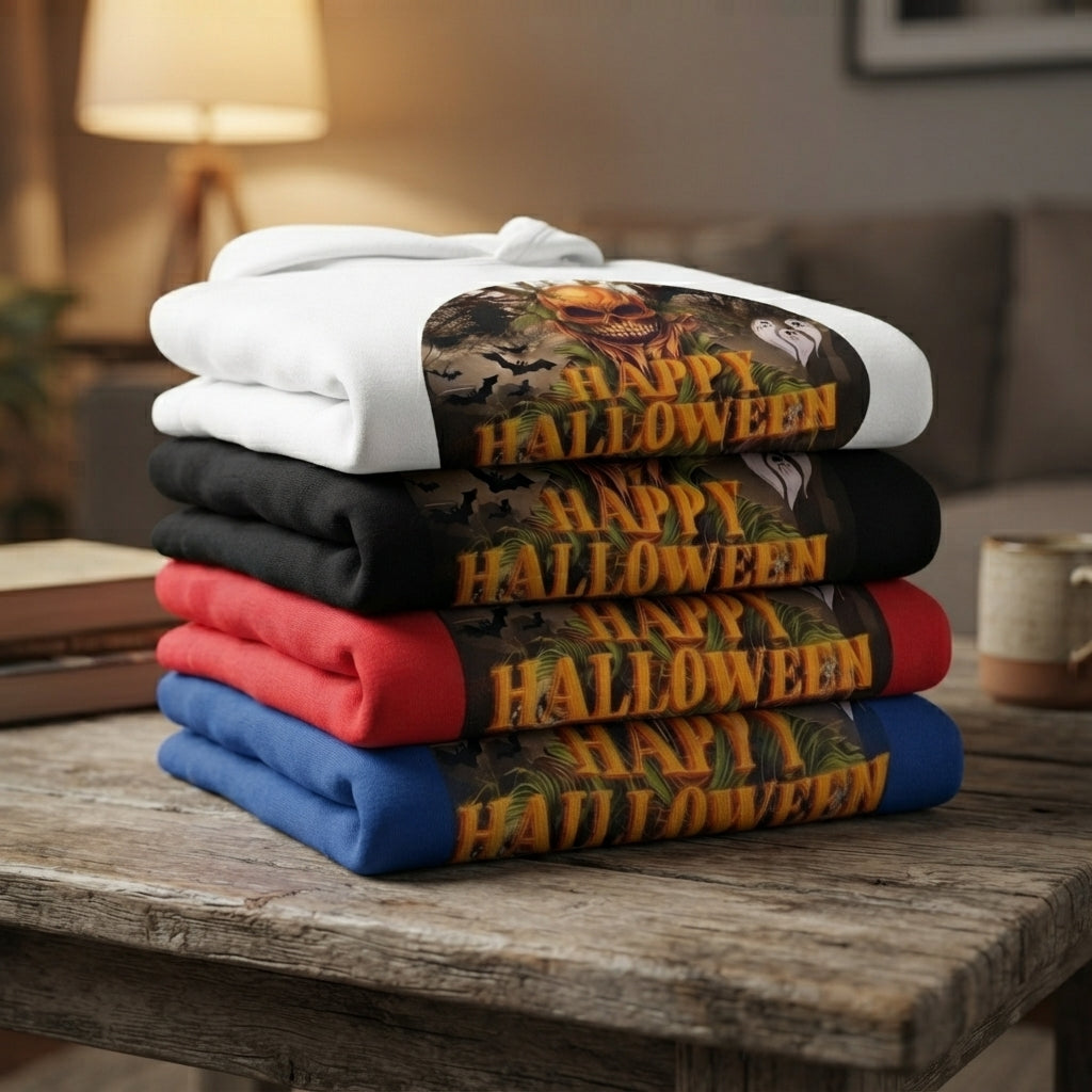 Creepy Pumpkin Skull Scarecrow Halloween Hoodie – Spooky Graphic Pullover