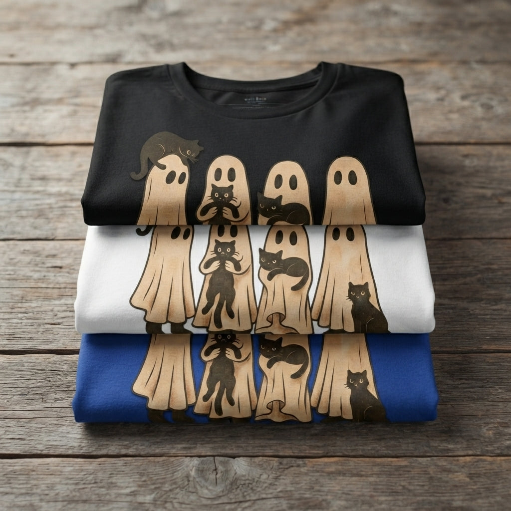 Ghosts and Black Cats T-Shirt – Vintage Spooky Halloween Graphic Tee