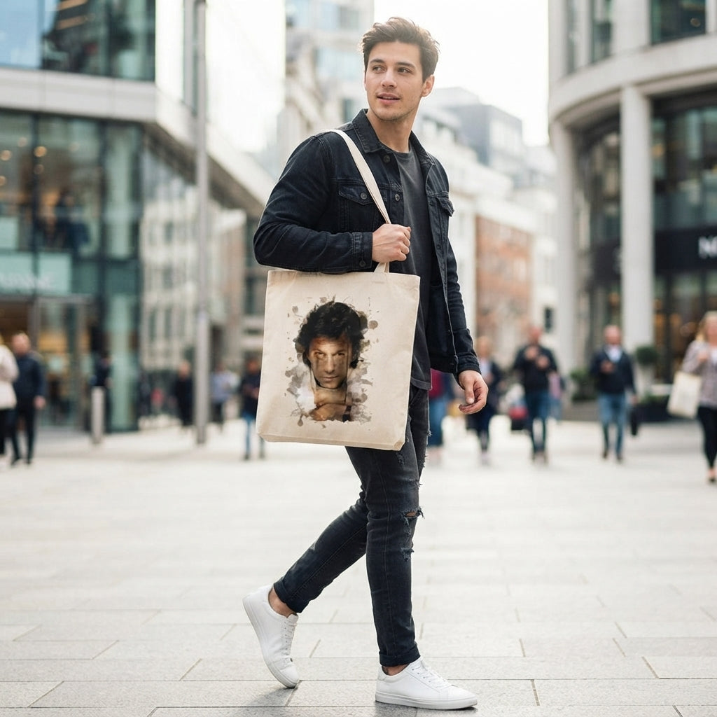 Imran Khan Artistic Watercolor Portrait Canvas Tote Bag – Premium Cotton Shoulder Bag