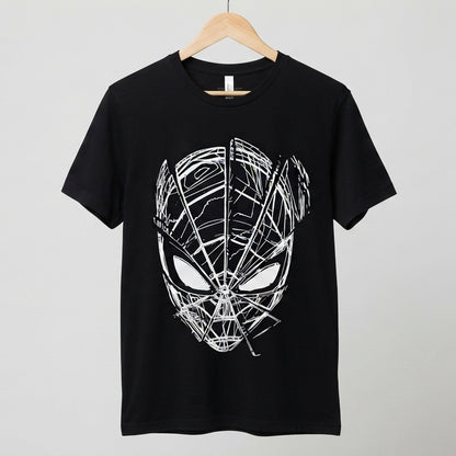 Cyber Mask Sketch Graphic Tee – Metallic Line Art Graphic T-Shirt
