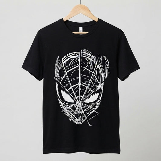 Cyber Mask Sketch Graphic Tee – Metallic Line Art Graphic T-Shirt