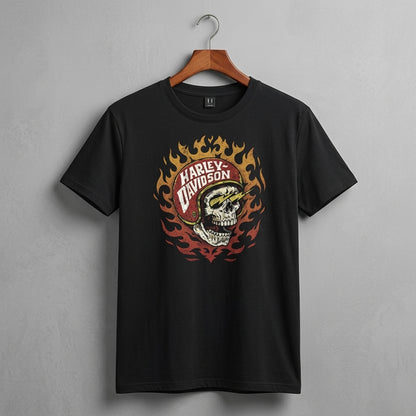 Retro Flaming Skull Lightning Helmet Graphic T-Shirt