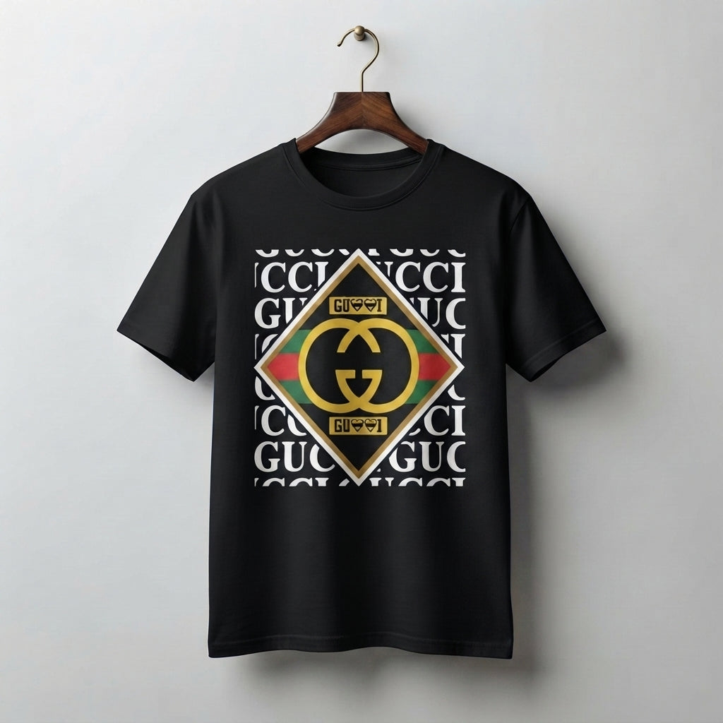 Diamond Interlocking GG Monogram Logo Graphic T-Shirt - Black & Blue Unisex Premium Cotton Fashion Parody Streetwear Tee (XS to 4XL)