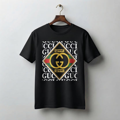 Diamond Interlocking GG Monogram Logo Graphic T-Shirt - Black & Blue Unisex Premium Cotton Fashion Parody Streetwear Tee (XS to 4XL)