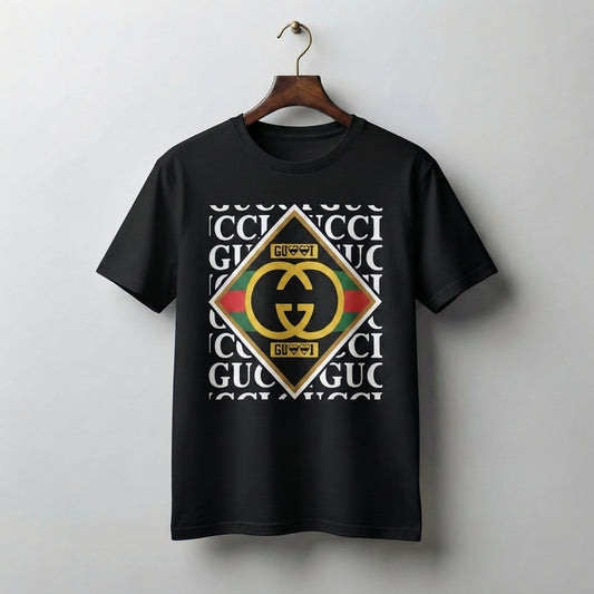 Diamond Interlocking GG Monogram Logo Graphic T-Shirt - Black & Blue Unisex Premium Cotton Fashion Parody Streetwear Tee (XS to 4XL)