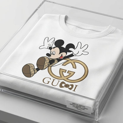 Jumping Mickey Mouse in Monogram Shoes Graphic T-Shirt - Blue & White Unisex Cotton Fashion Parody Streetwear Tee