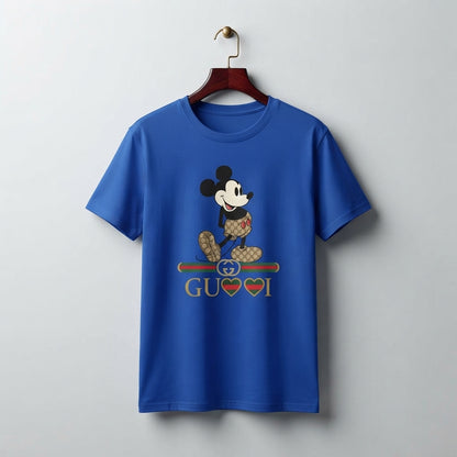 Classic Mickey Mouse in Monogram Shorts Graphic T-Shirt - White & Blue Unisex Premium Cotton Streetwear Tee (XS to 4XL)