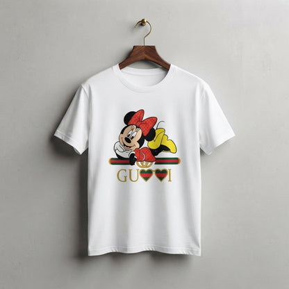 Cute Lying Minnie Mouse in Red Polka Dot Bow Graphic T-Shirt - Unisex Premium Cotton Streetwear Tee (White, Blue | XS to 4XL)