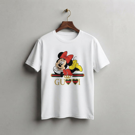 Cute Lying Minnie Mouse in Red Polka Dot Bow Graphic T-Shirt - Unisex Premium Cotton Streetwear Tee (White, Blue | XS to 4XL)