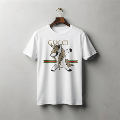 Dabbing Unicorn in Luxury Monogram Mane Graphic T-Shirt - Unisex Premium Cotton Streetwear Tee (Black, White, Blue | XS to 4XL)
