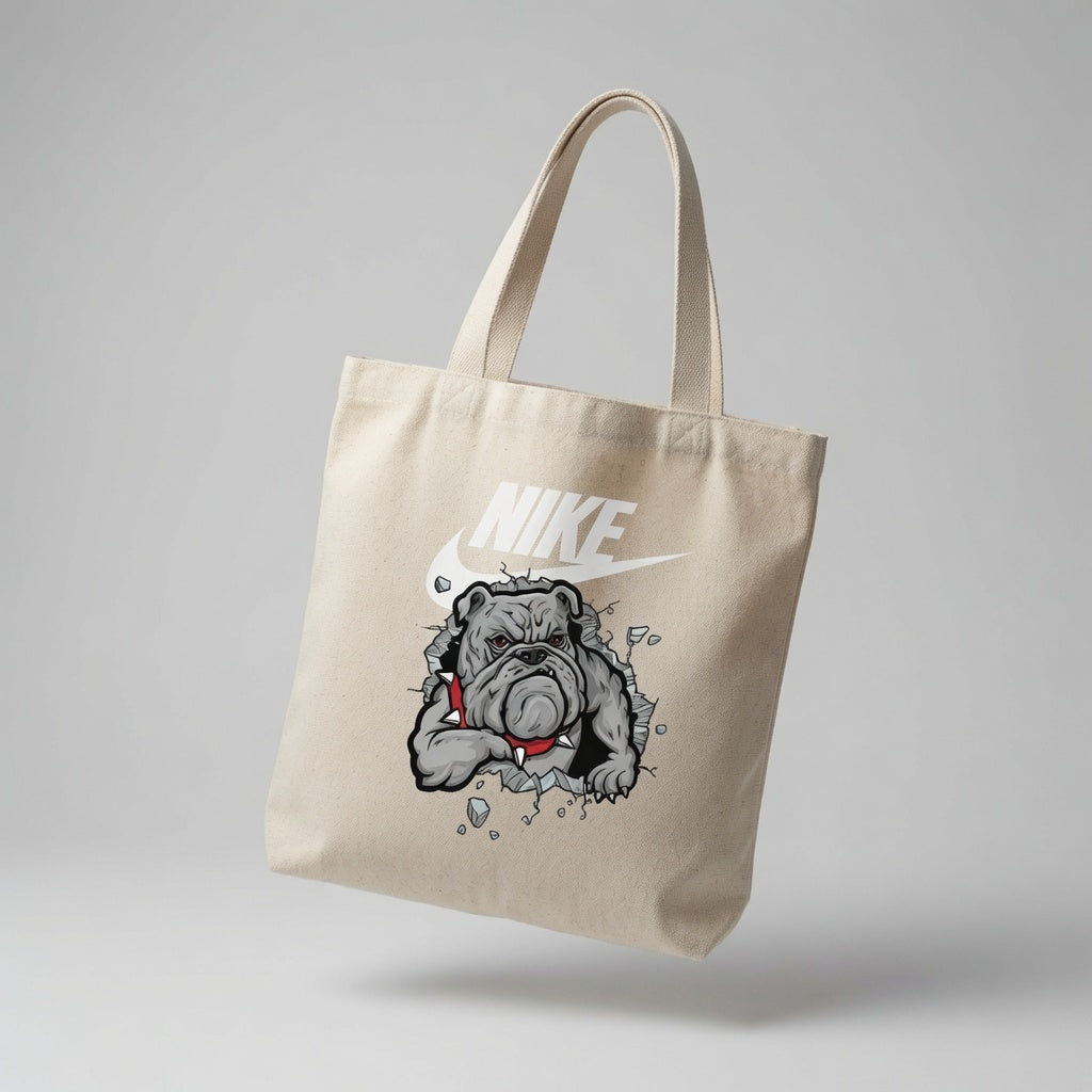 Angry Bulldog Mascot Graphic Canvas Tote Bag | Edgy Streetwear Cotton Carryall
