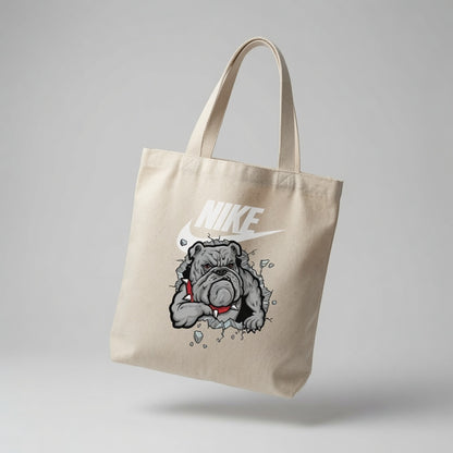 Angry Bulldog Mascot Graphic Canvas Tote Bag | Edgy Streetwear Cotton Carryall