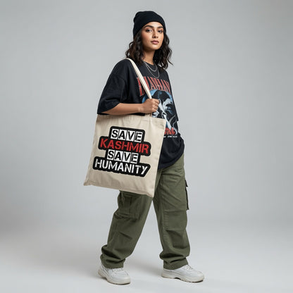 Save Kashmir Save Humanity Typography Canvas Tote Bag - Human Rights Awareness Handbag