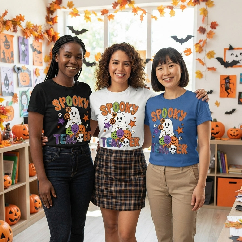 Spooky Teacher Halloween T-Shirt – Retro Cute Ghost Graphic Tee