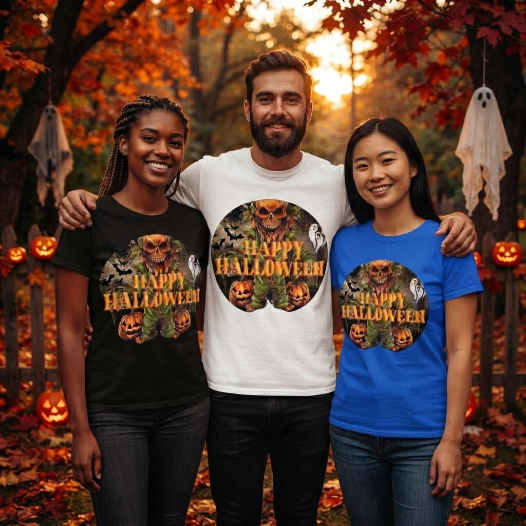 Scarecrow Pumpkin Skull Halloween T-Shirt – Creepy Horror Graphic Tee
