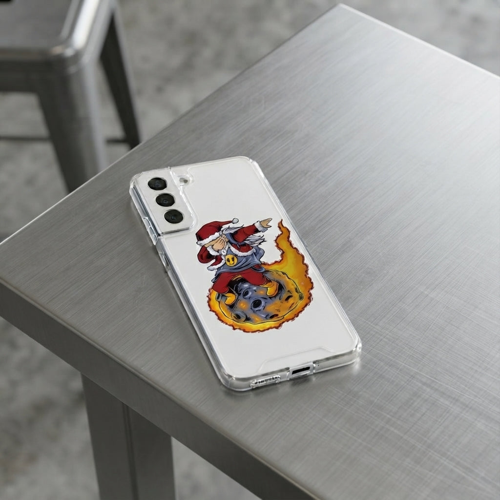 Dabbing Santa Riding Flaming Meteor Christmas Clear Case for Samsung Galaxy | Cool Graphic Phone Cover