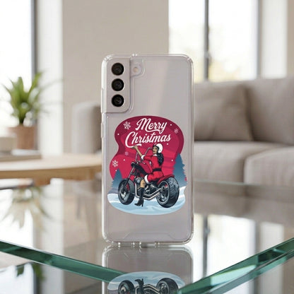 Motorcycle Santa Girl Merry Christmas Clear Case for Samsung Galaxy | Graphic Phone Cover