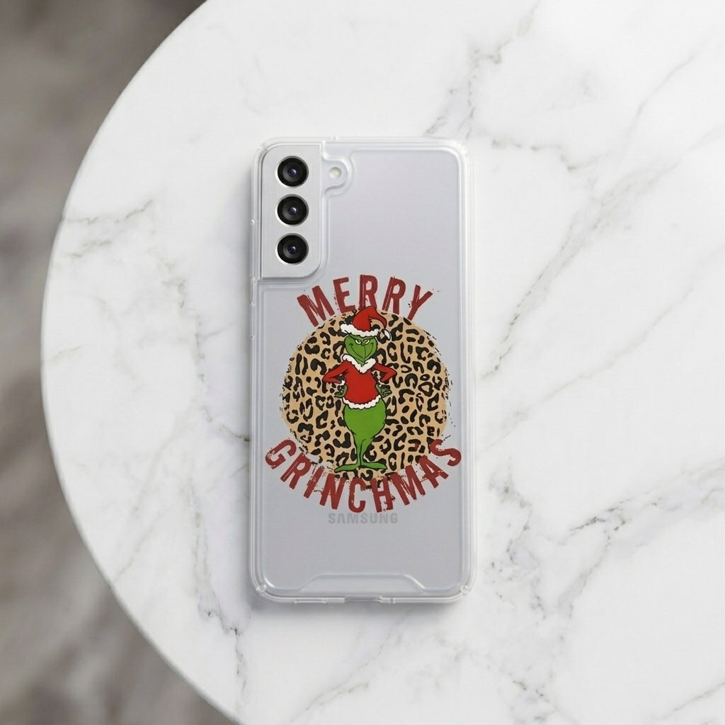 Merry Grinchmas Leopard Print Clear Case for Samsung Galaxy | Festive Christmas Phone Cover