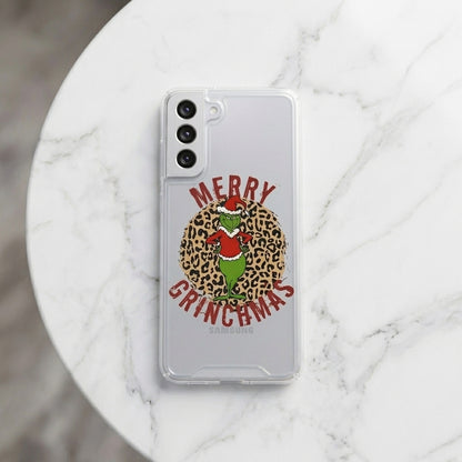 Merry Grinchmas Leopard Print Clear Case for Samsung Galaxy | Festive Christmas Phone Cover