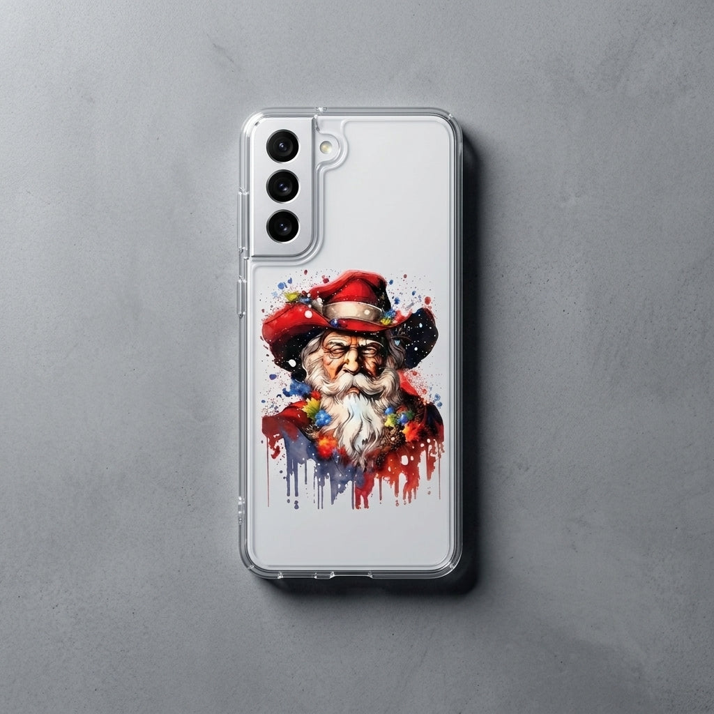 Cowboy Santa Hat Watercolor Christmas Clear Case for Samsung Galaxy | Festive Phone Cover