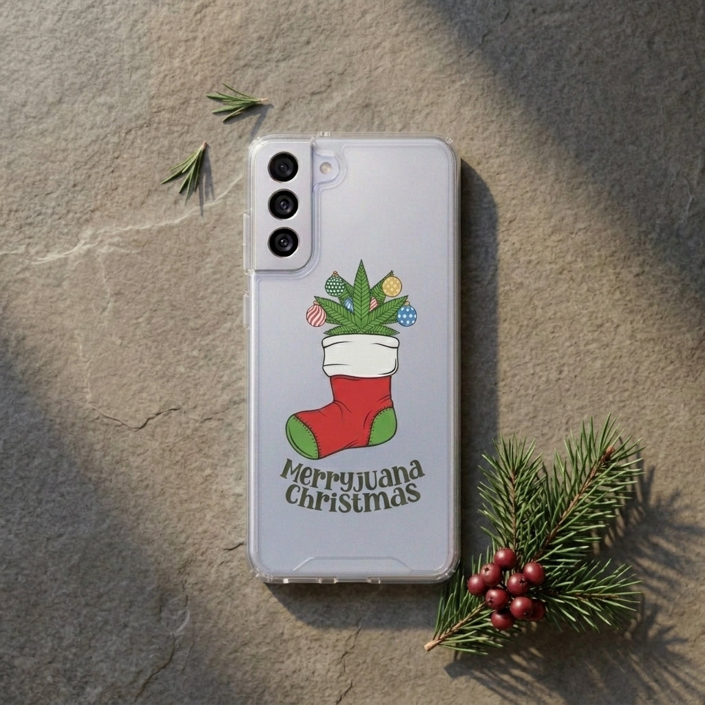 Merryjuana Christmas Stocking Clear Case for Samsung Galaxy | Funny Weed Holiday Phone Cover